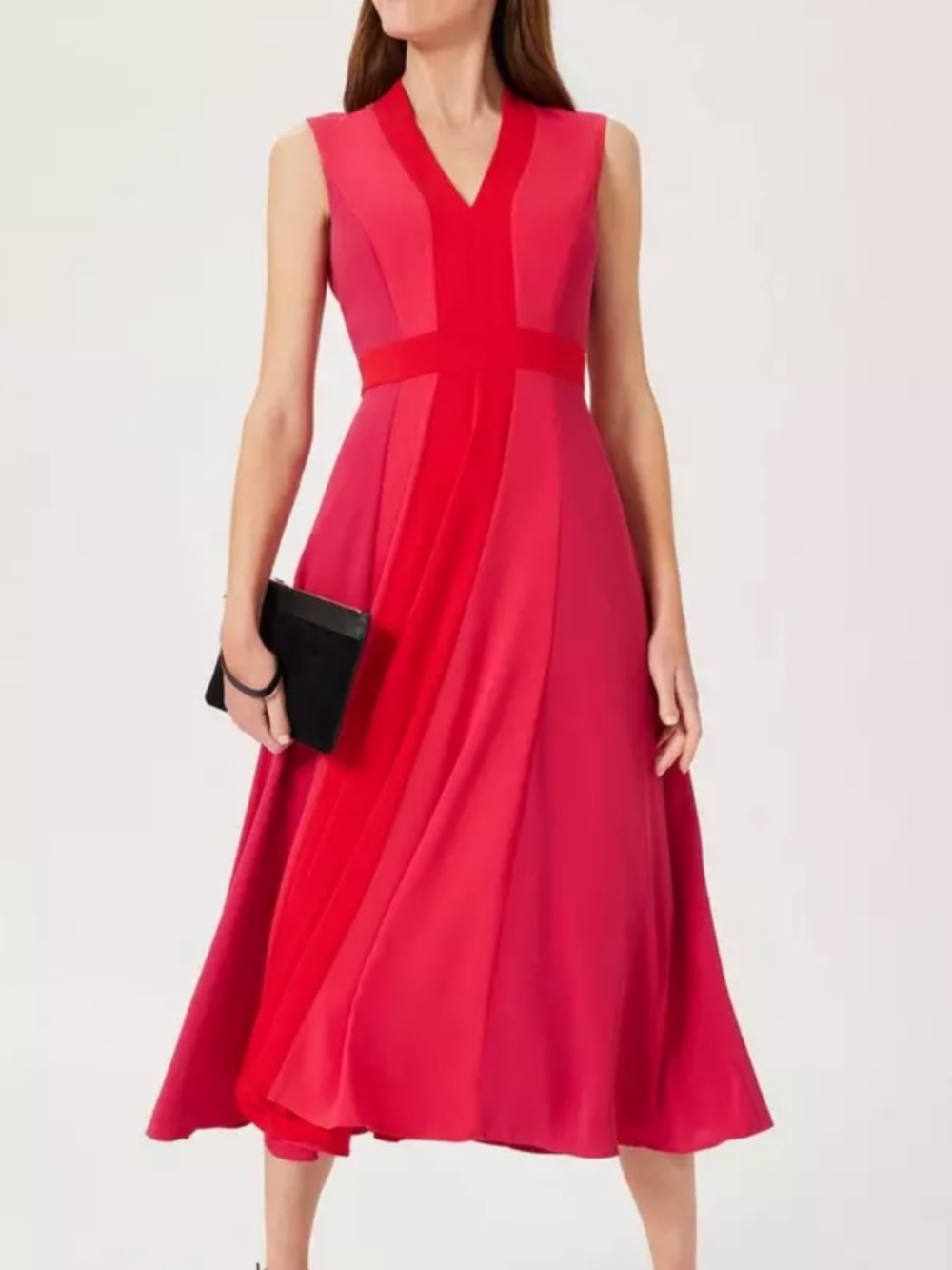 Hobbs London Jilly Fit and Flare Colorblock Dress Pink Red